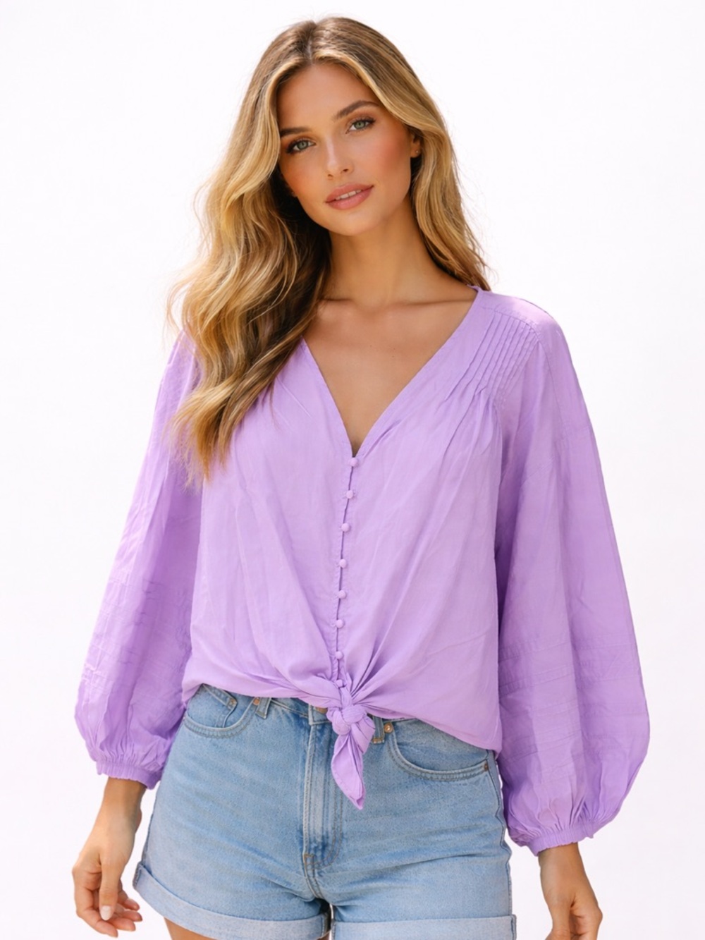Vince Camuto Lavender Button Front Tie Blouse Size 3X NWT